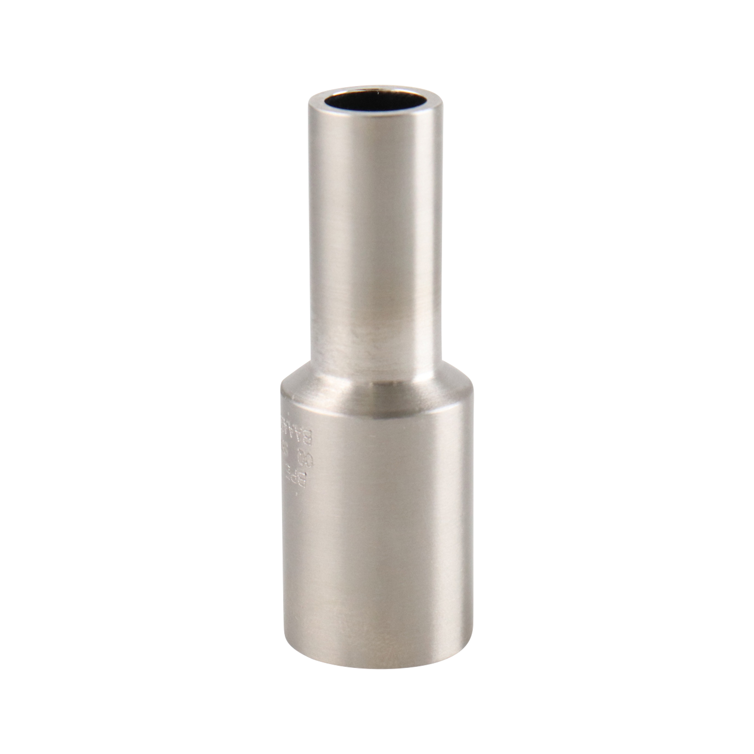 Concentric reducer, 0.75-inch by 0.5-inch butt weld connection, made of 316L stainless steel, 2.125-inch overall length, with a 15RA electro-polished inner diameter finish and 32RA outer diameter finish, SF4 BPE compliant.