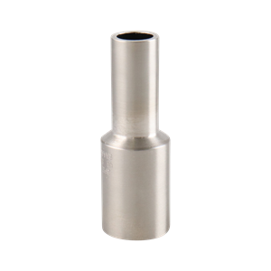 Concentric reducer, 0.75-inch by 0.5-inch butt weld connection, made of 316L stainless steel, 2.125-inch overall length, with a 15RA electro-polished inner diameter finish and 32RA outer diameter finish, SF4 BPE compliant.