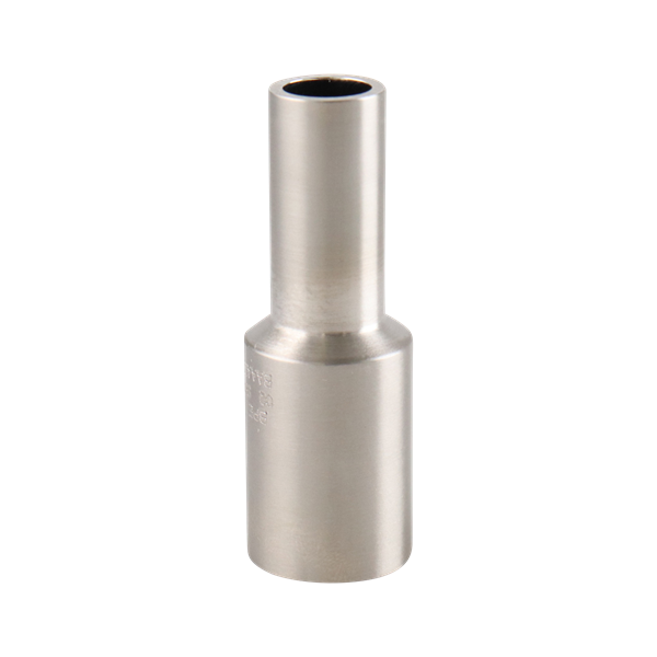 Concentric reducer, 0.75-inch by 0.5-inch butt weld connection, made of 316L stainless steel, 2.125-inch overall length, with a 15RA electro-polished inner diameter finish and 32RA outer diameter finish, SF4 BPE compliant.