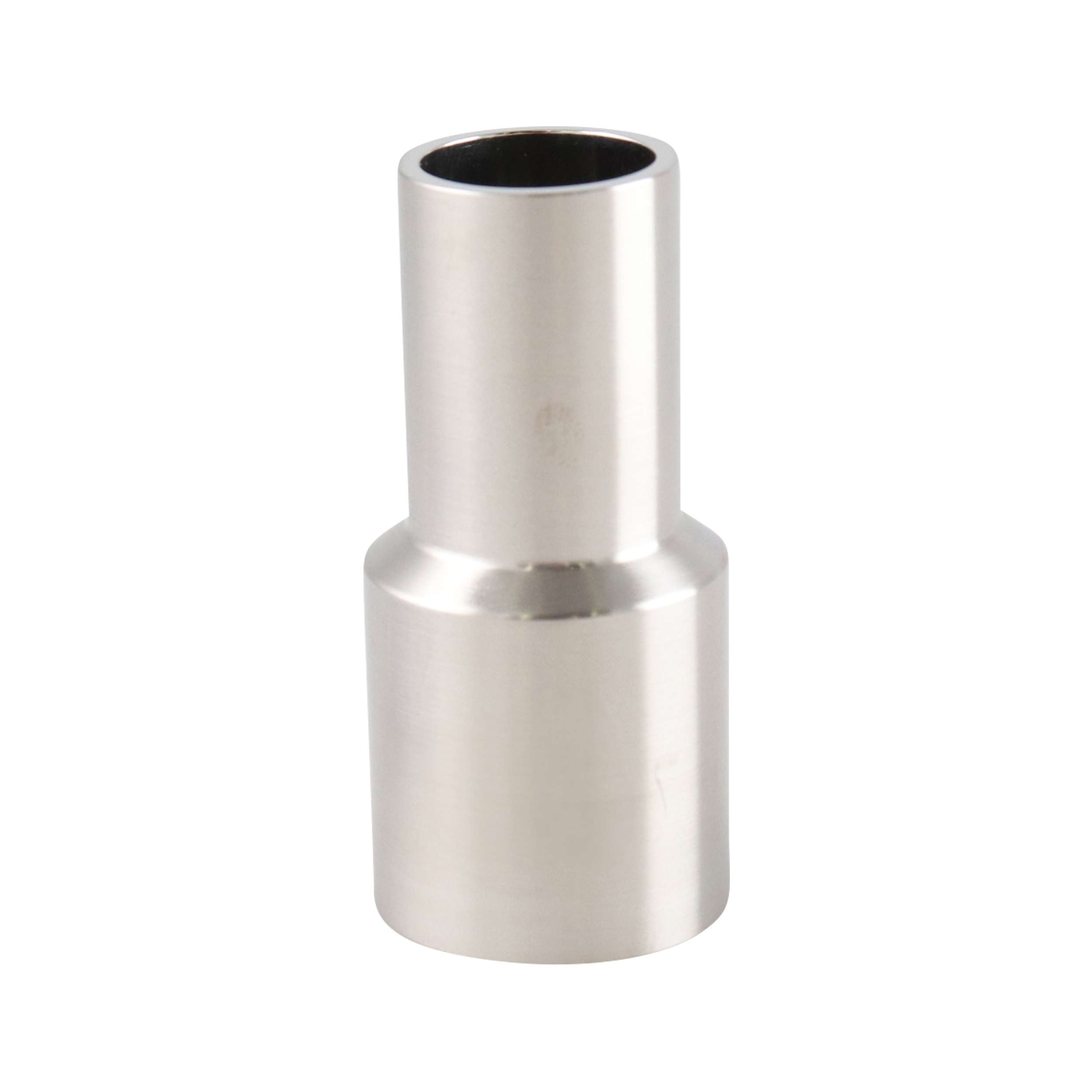 concentric reducer, 1-inch x 0.5-inch butt-weld, made from 316L stainless steel, with 2.5-inch overall length, 15RA EP interior and 32RA exterior surface finish, SF4 BPE compliant