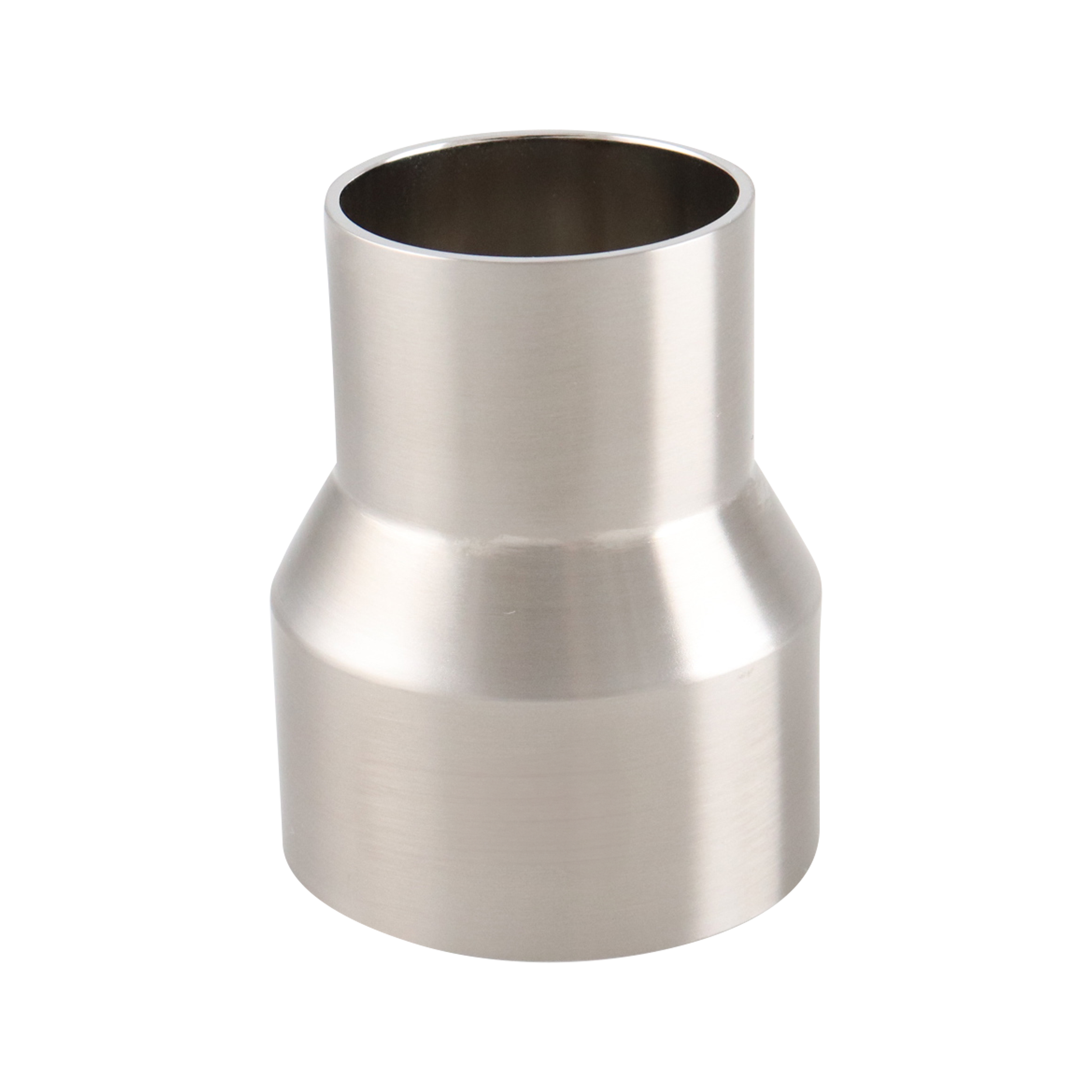 concentric reducer, 2-inch x 1.5-inch butt-weld, made from 316L stainless steel, with 2.5-inch overall length, 15RA EP interior and 32RA exterior surface finish, SF4 BPE compliant