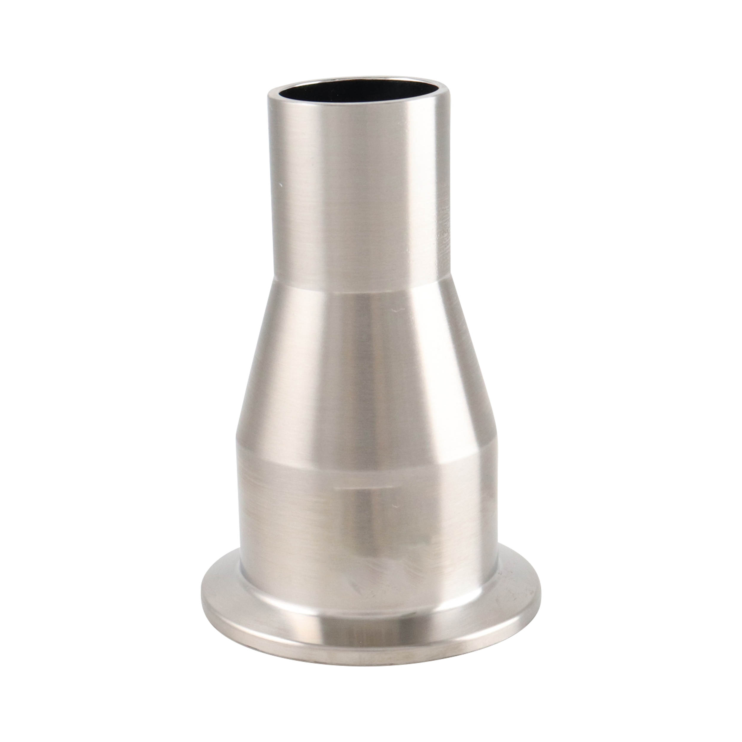 Concentric Reducer, 1.5-inch x 1-inch, Tri-Clamp to Butt Weld connection, 3-inch overall length, 15RA electropolished ID, 32RA OD, SF4 BPE.