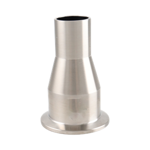 Concentric Reducer, 1.5-inch x 1-inch, Tri-Clamp to Butt Weld connection, 3-inch overall length, 15RA electropolished ID, 32RA OD, SF4 BPE.