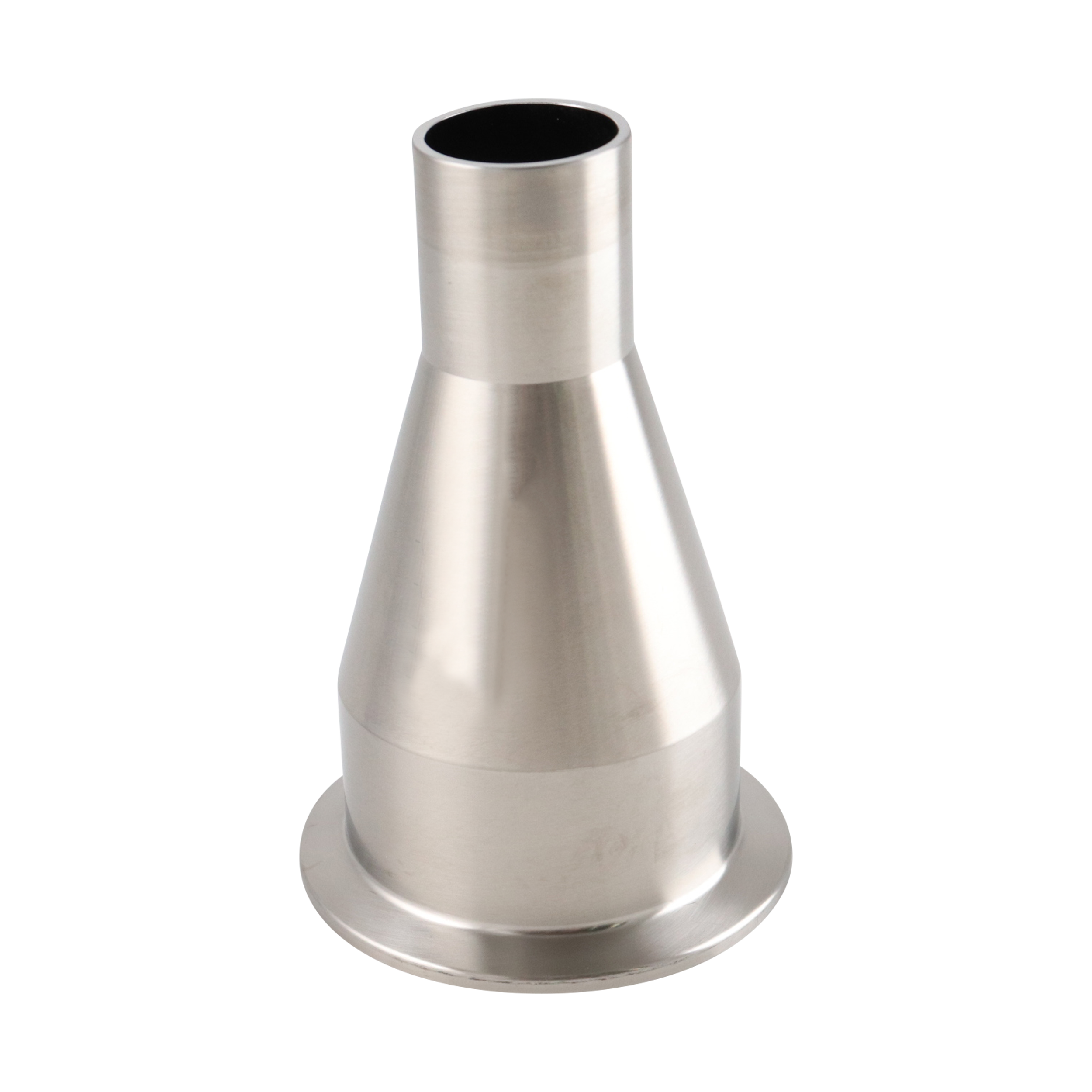 Concentric reducer, 2x1 tri-clamp x butt weld, 316L, 3.875" OAL, 15Ra EP ID, 32Ra OD, SF4 BPE
