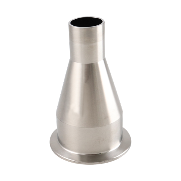 Concentric reducer, 2x1 tri-clamp x butt weld, 316L, 3.875" OAL, 15Ra EP ID, 32Ra OD, SF4 BPE