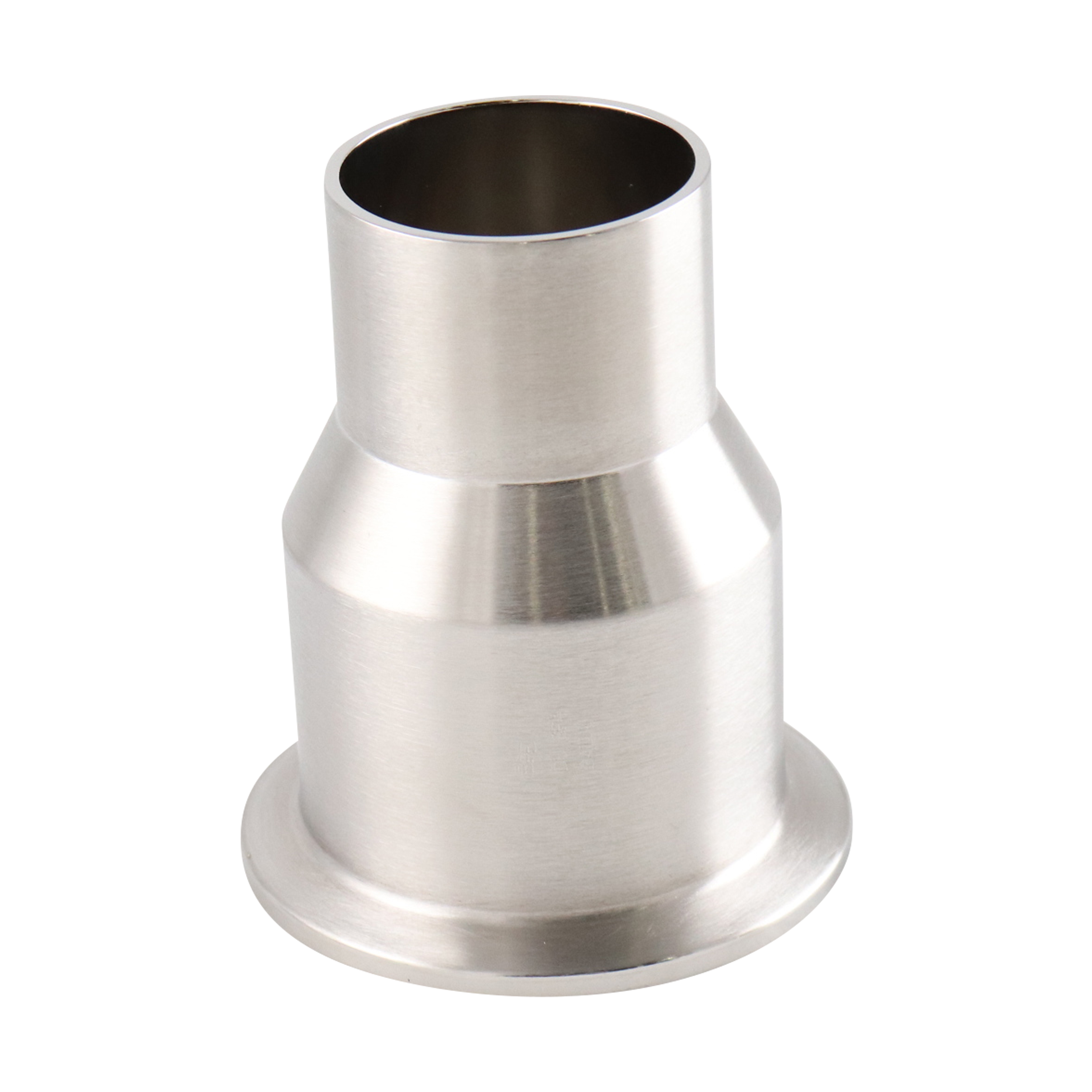 Concentric reducer 2x1.5 tri-clamp x butt weld 3" OAL with 15Ra electropolished inner diameter 32Ra outer diameter BPE SF4 finish