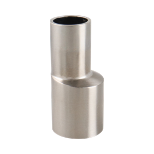 Eccentric reducer, 1-inch by 0.75-inch butt weld connection, made of 316L stainless steel, with a 2.125-inch overall length, 15RA EP inner diameter finish, and 32RA outer diameter finish, SF4 BPE compliant.