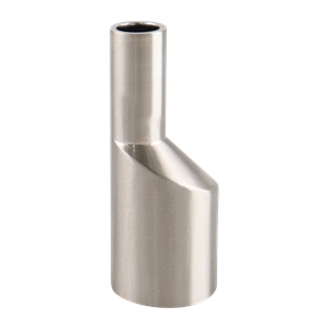 Eccentric reducer with 1-inch by 0.5-inch butt weld connections, 316L stainless steel, 2.5-inch overall length, 15RA electropolished internal finish, and 32RA outer finish, SF4 BPE compliant.