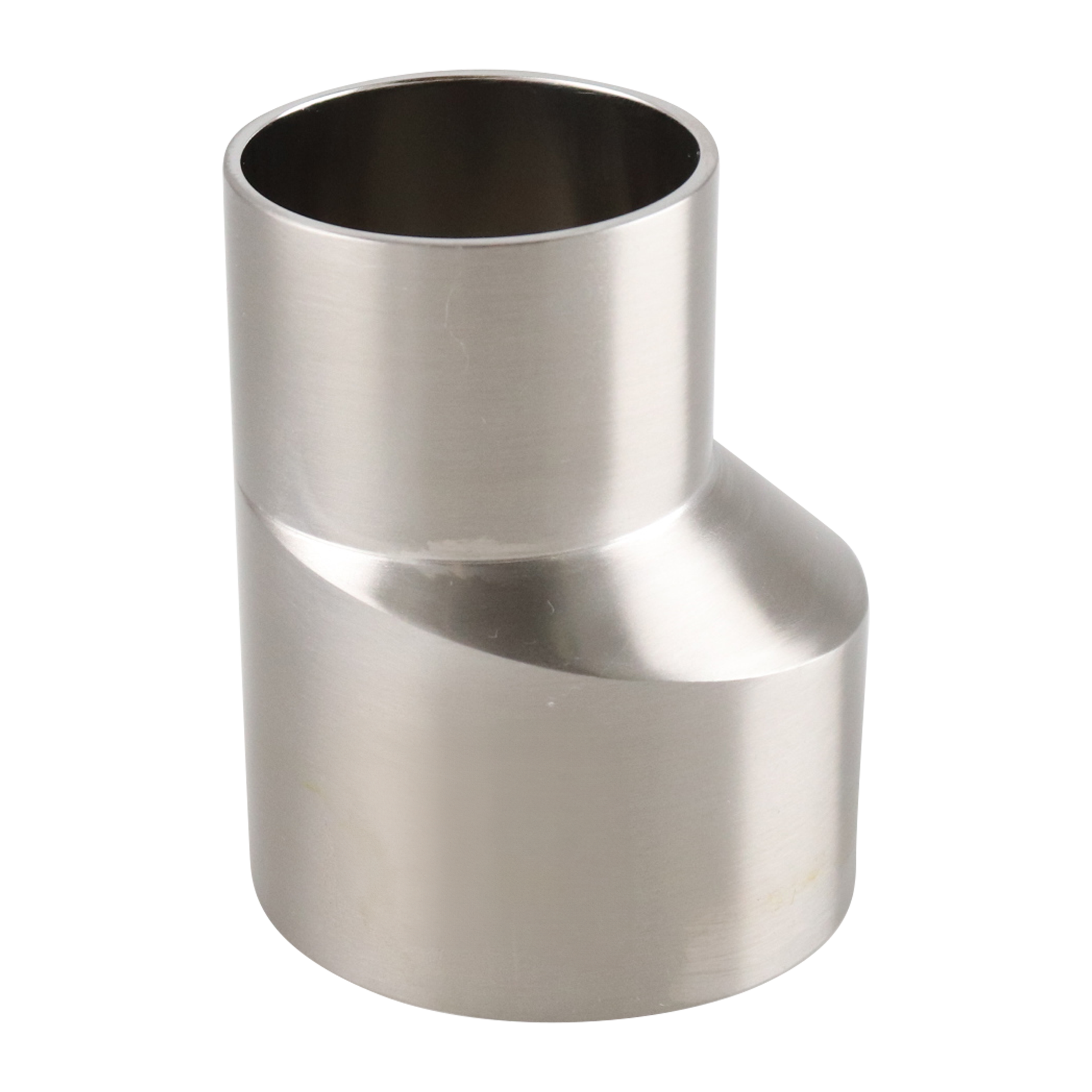 eccentric reducer, 2-inch x 1.5-inch butt-weld, made from 316L stainless steel, with 2.5-inch overall length, 15RA EP interior and 32RA exterior surface finish, SF4 BPE compliant