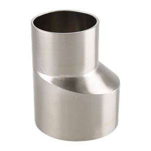 eccentric reducer, 2-inch x 1.5-inch butt-weld, made from 316L stainless steel, with 2.5-inch overall length, 15RA EP interior and 32RA exterior surface finish, SF4 BPE compliant