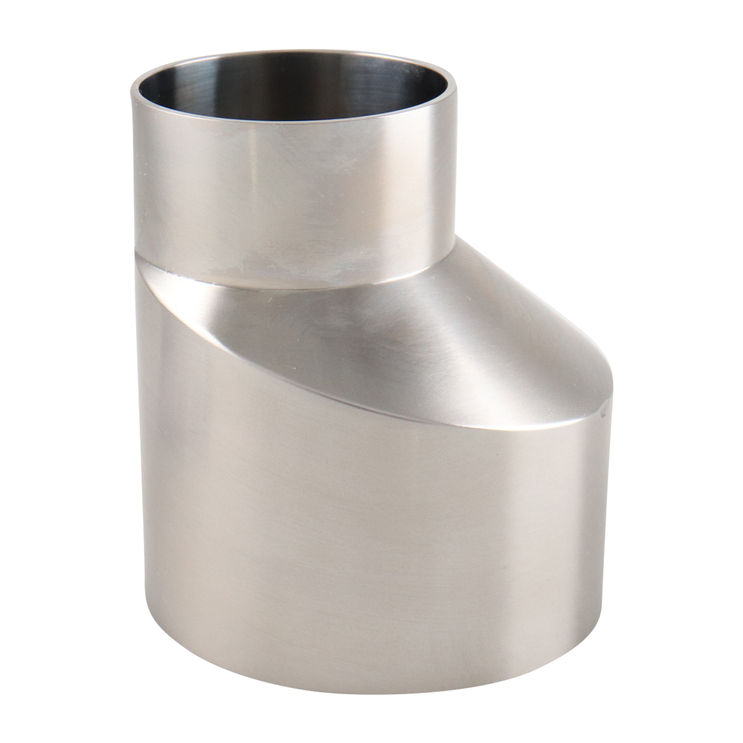 Eccentric reducer, 3-inch by 2-inch butt weld connection, 3.375-inch overall length, made of 316L stainless steel, with a 15RA electro-polished inner diameter finish and 32RA outer diameter finish, SF4 BPE compliant.