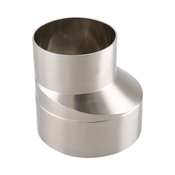 Eccentric reducer: 4-inch to 3-inch butt weld, 316L stainless steel, 3.875-inch overall length, 15RA EP inner diameter, 32RA outer diameter, SF4 BPE compliant.