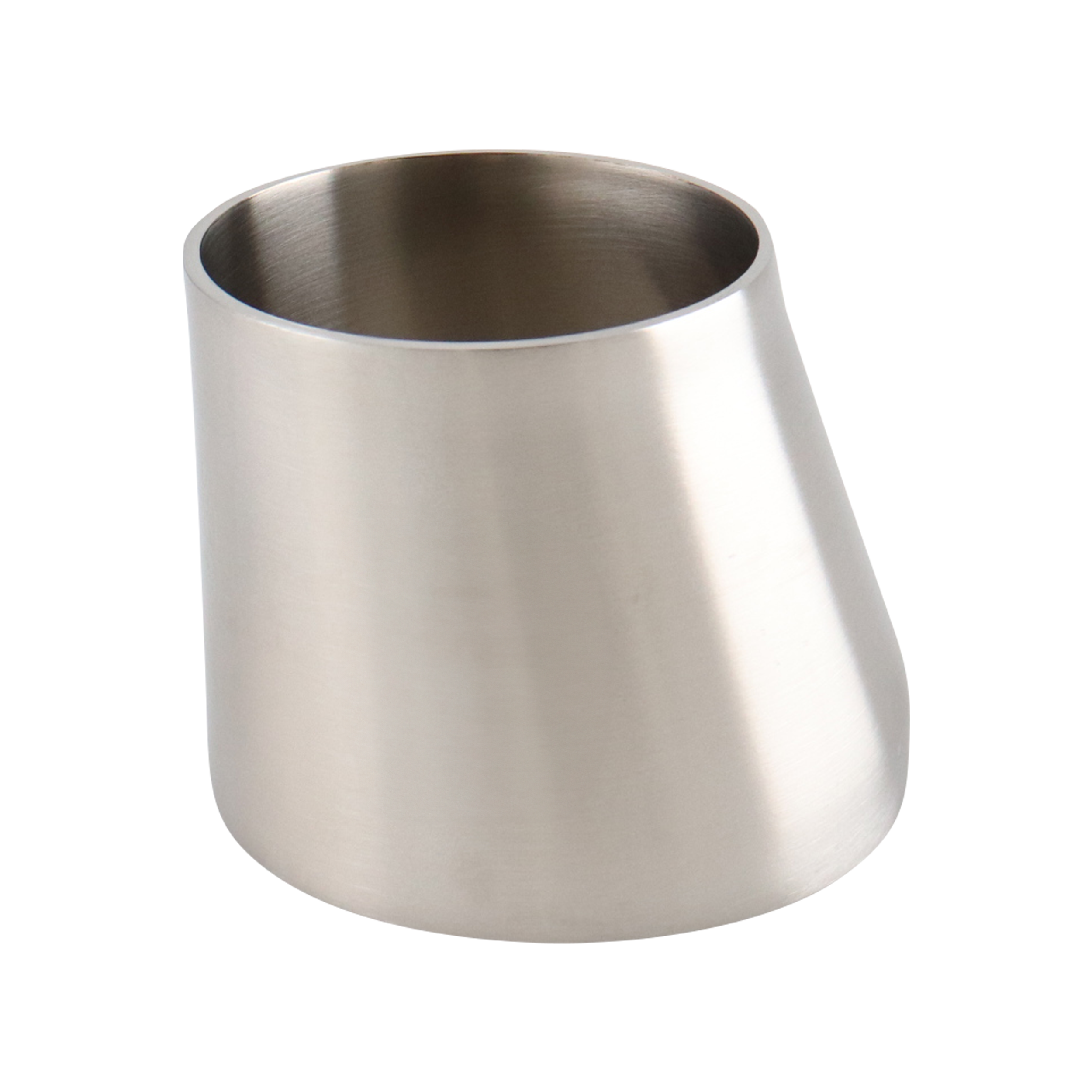eccentric reducer, 2.5-inch x 2-inch butt-weld, made from 304 stainless steel, with 2-inch overall length and 32RA interior and exterior surface finish