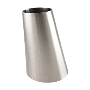 Eccentric reducer with dimensions 4 inches x 2.5 inches, butt-weld connection, made from 304 stainless steel, with a 6-inch overall length and a 32RA internal and outer finish.