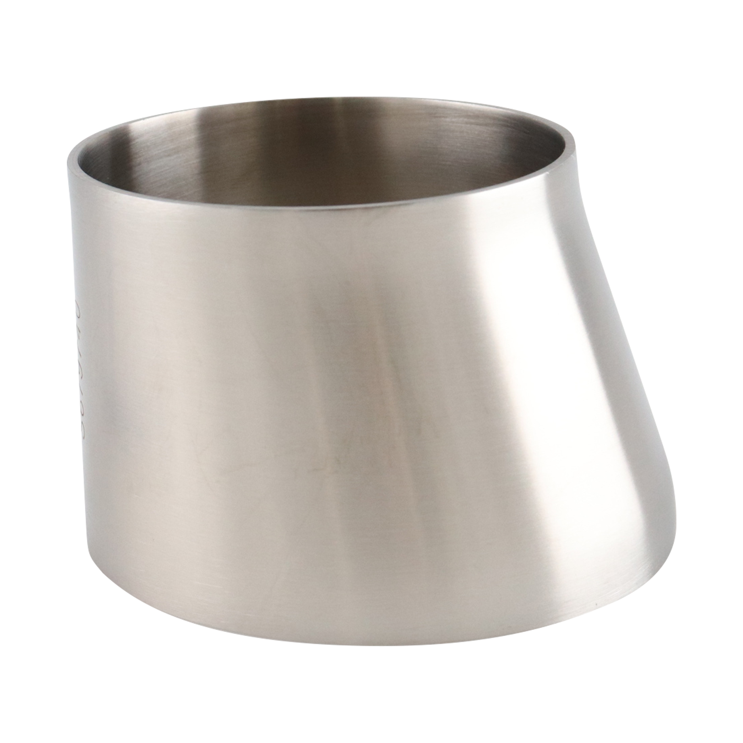 eccentric reducer, 3-inch x 2.5-inch butt-weld, made from 304 stainless steel, with 2-inch overall length and 32RA interior and exterior surface finish