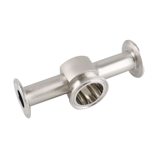 Instrument tee with dimensions 1-inch x 1.5-inch tri-clamp, made from 316L stainless steel, featuring a 15RA EP internal finish and a 32RA outer finish, SF4 BPE compliant.