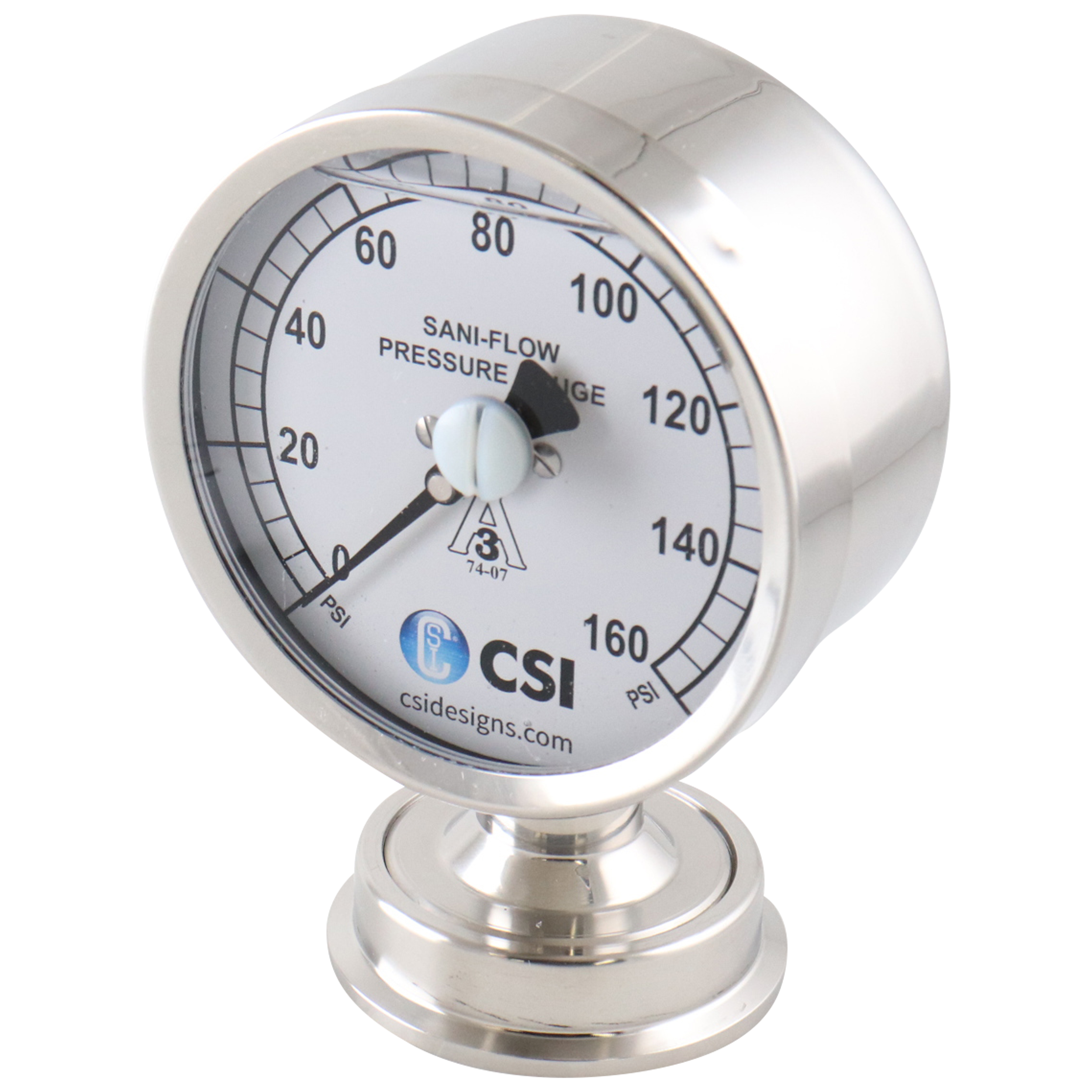 Pharma gauge 1.5" tri-clamp bottom mount 0-160 PSI 3.5" dial glycerin fill