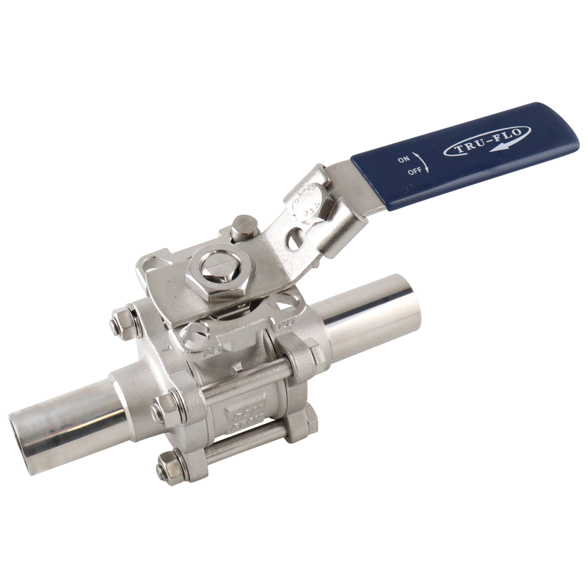 Ball Valve, 1-inch size, Butt Weld connection, extended Polytetrafluoroethylene (PTFE) seat, made of 316L stainless steel, QSM model.