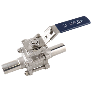Ball Valve, 1-inch size, Butt Weld connection, extended Polytetrafluoroethylene (PTFE) seat, made of 316L stainless steel, QSM model.