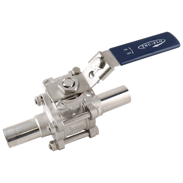 Ball Valve, 1-inch size, Butt Weld connection, extended Polytetrafluoroethylene (PTFE) seat, made of 316L stainless steel, QSM model.