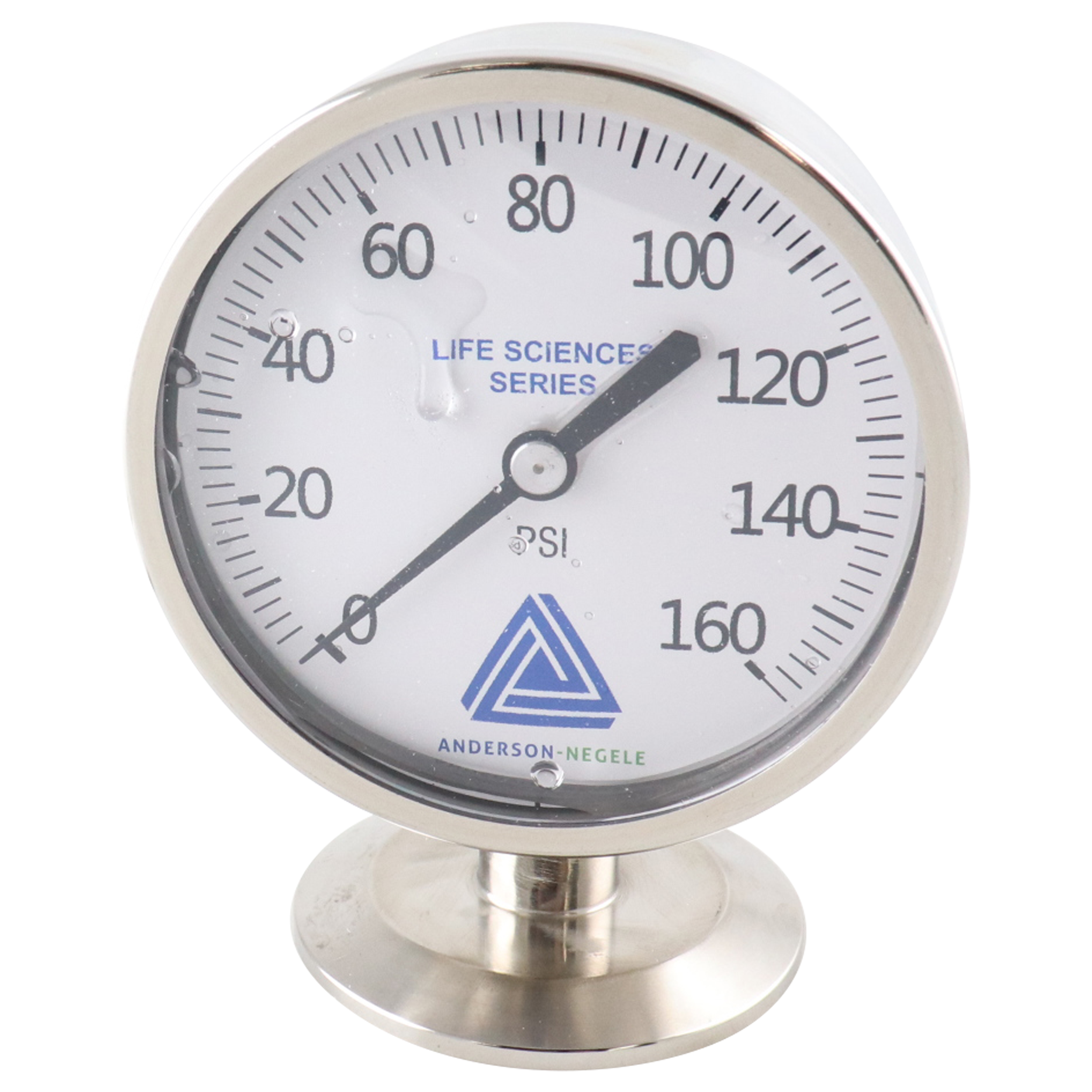 Mini pressure gauge 0.75" tri-clamp bottom mount 0-160 PSI 2.5" dial no fill Anderson
