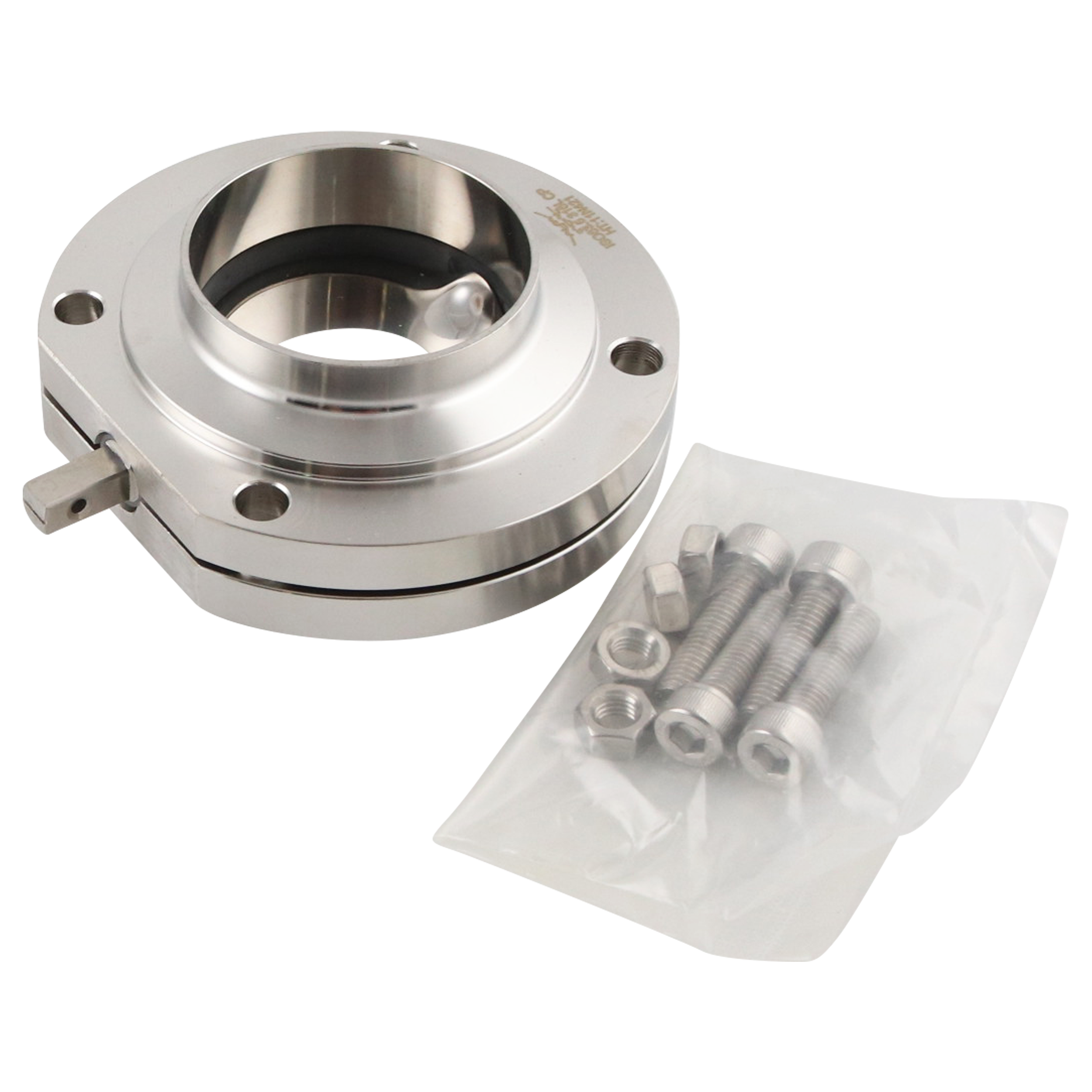 Butterfly valve, 2.5-inch butt weld connection, made of 316L stainless steel, with an EPDM seat and no handle.