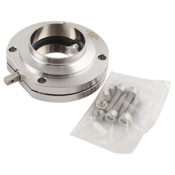 Butterfly valve, 2.5-inch butt weld connection, made of 316L stainless steel, with an EPDM seat and no handle.