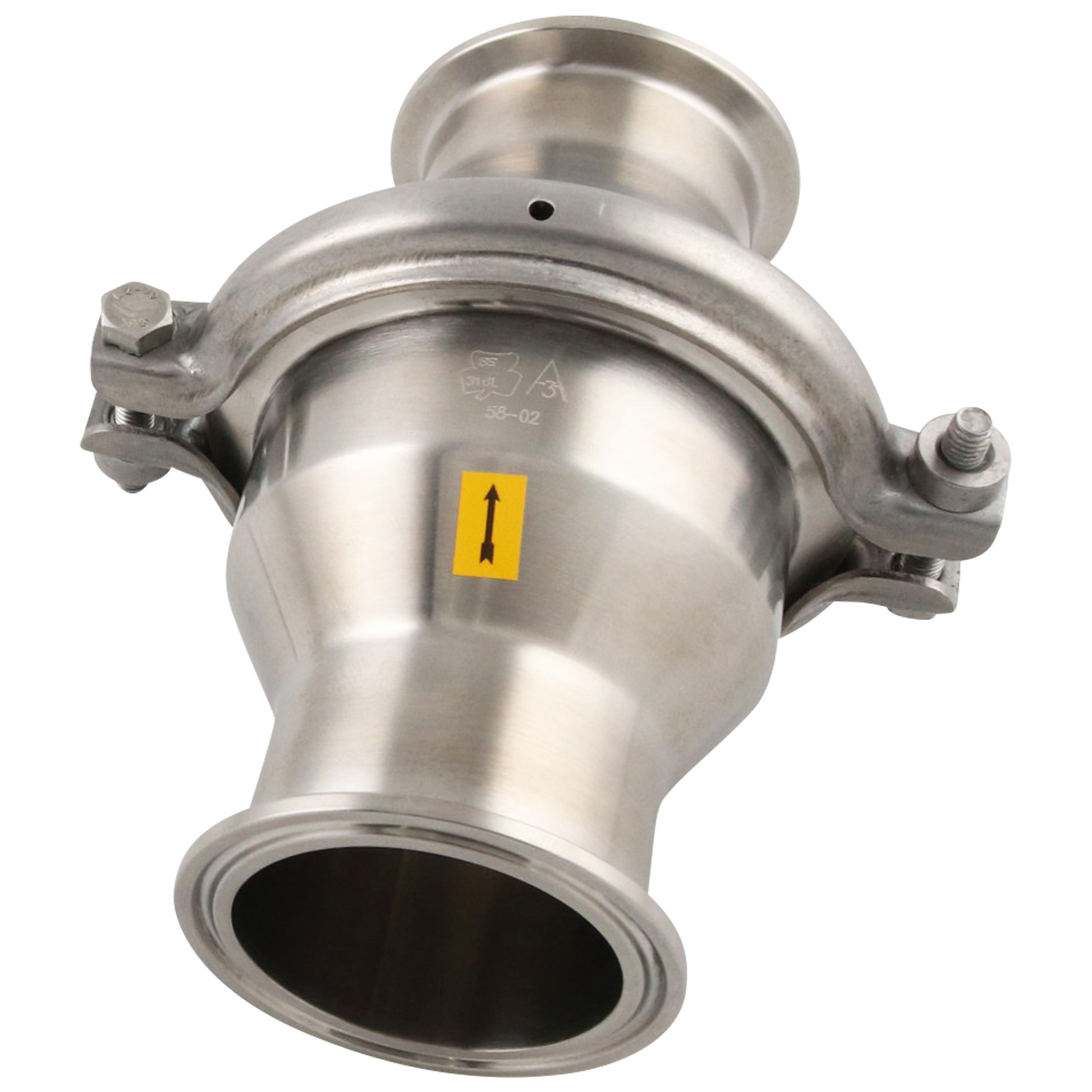 Spring check valve, horizontal, 2" tri-clamp, 316
