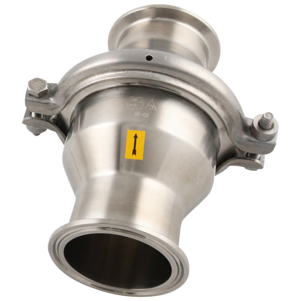Spring check valve, horizontal, 2" tri-clamp, 316