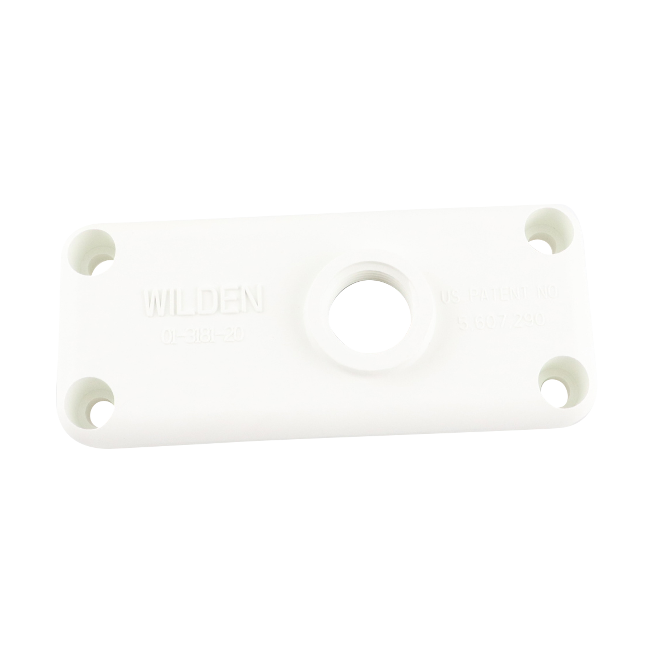 Muffler plate compatible with P1 and P2 Wilden pump models.