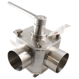 Koltek valve, 3-way, 3" butt weld, EPDM, 316L, w/ handle