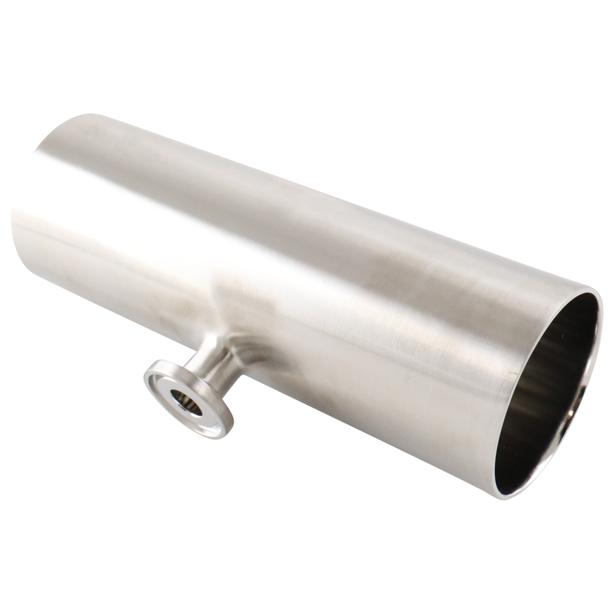 Reducing tee with 2-inch by 0.5-inch tri-clamp connections, short branch style, 316L stainless steel, 15RA electropolished internal finish, and 32RA outer finish, SF4 BPE compliant.