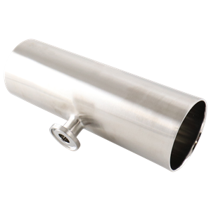 Reducing tee with 2-inch by 0.5-inch tri-clamp connections, short branch style, 316L stainless steel, 15RA electropolished internal finish, and 32RA outer finish, SF4 BPE compliant.