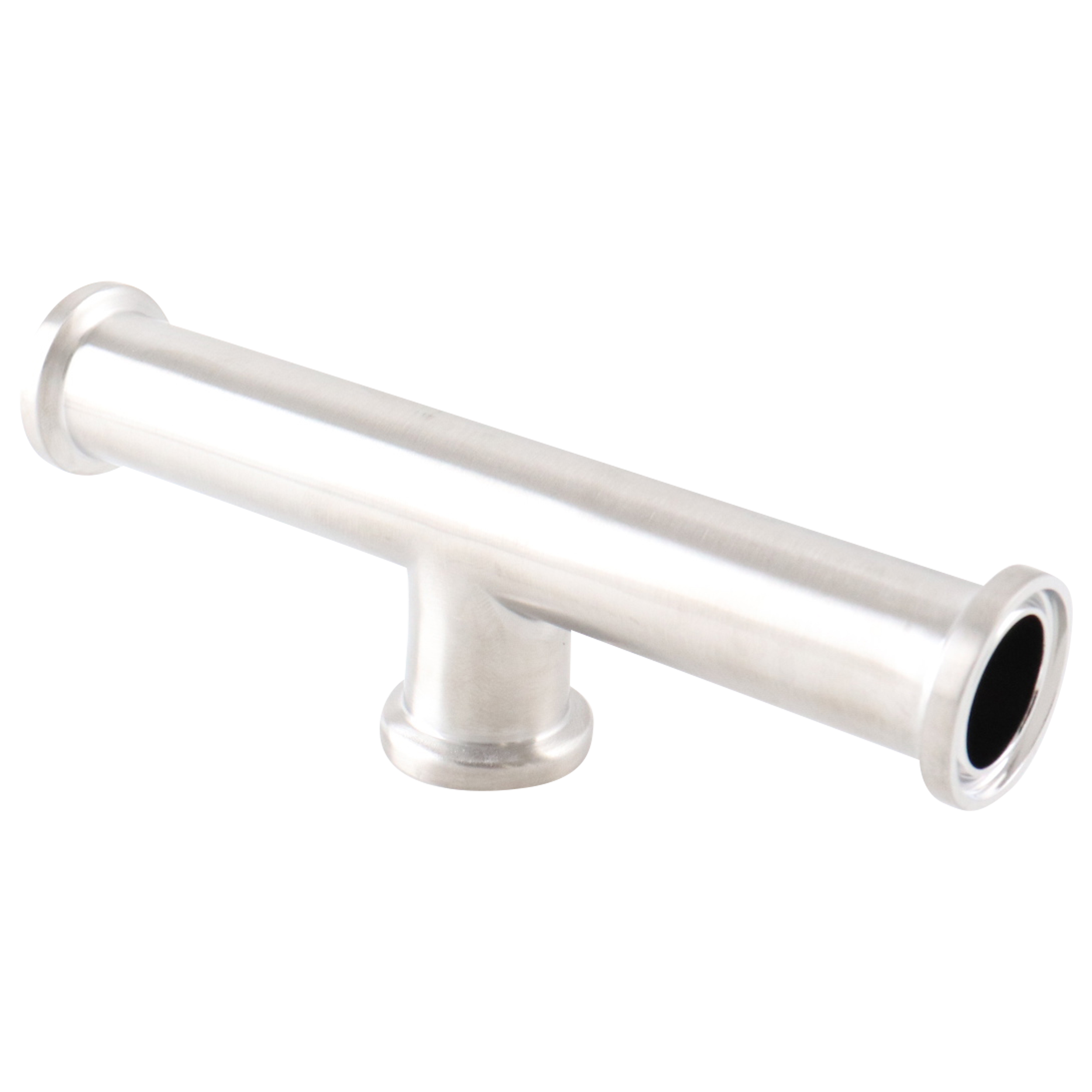 Short outlet tee with dimensions 0.5-inch tri-clamp, made from 316L stainless steel, featuring a 15RA EP internal finish and a 32RA outer finish, SF4 BPE compliant.