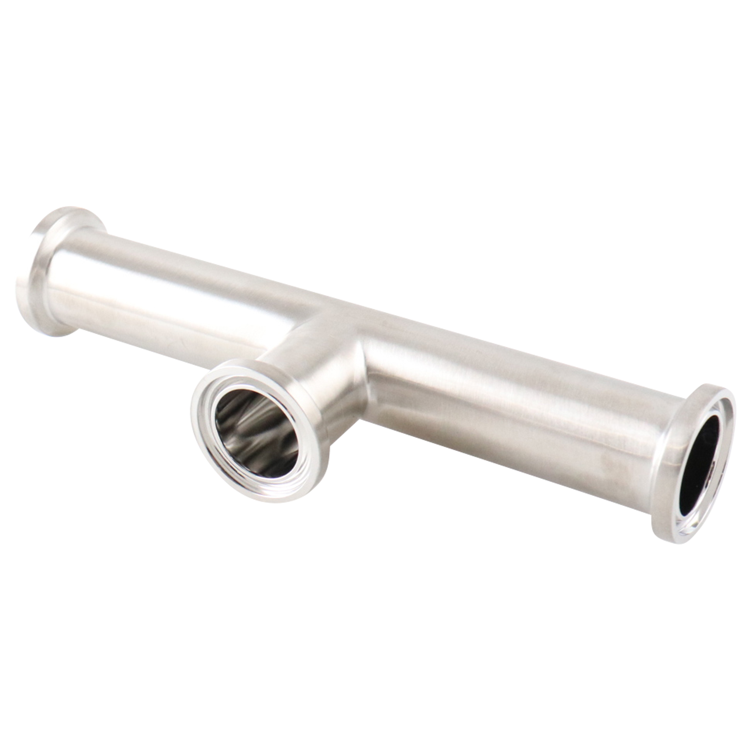 Short outlet tee 0.75" tri-clamp 316L with 15Ra electropolished inner diameter 32Ra outer diameter BPE SF4 finish
