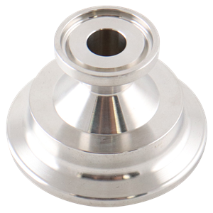 Conical instrument gauge reducer 1.5" x 0.5" tri-clamp, 316L, 1.25" overall length, 20Ra inner diameter, 32Ra outer diameter