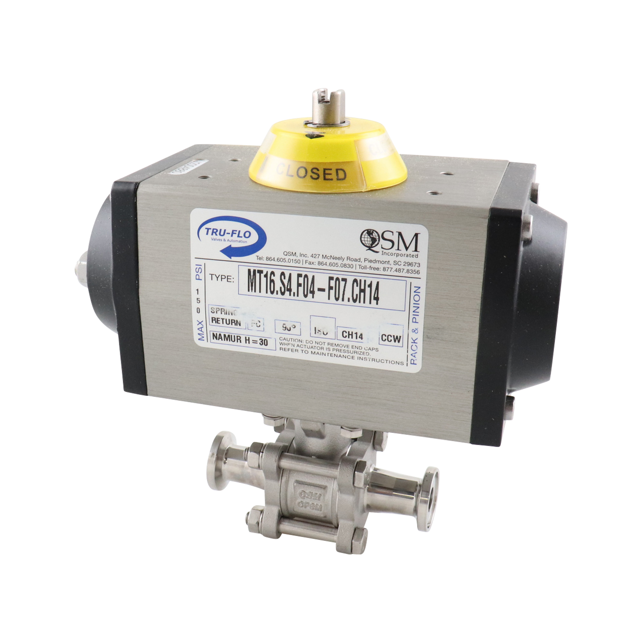 Ball valve 0.5" tri-clamp, PTFE cavity fill, normally closed, 316L, QSM