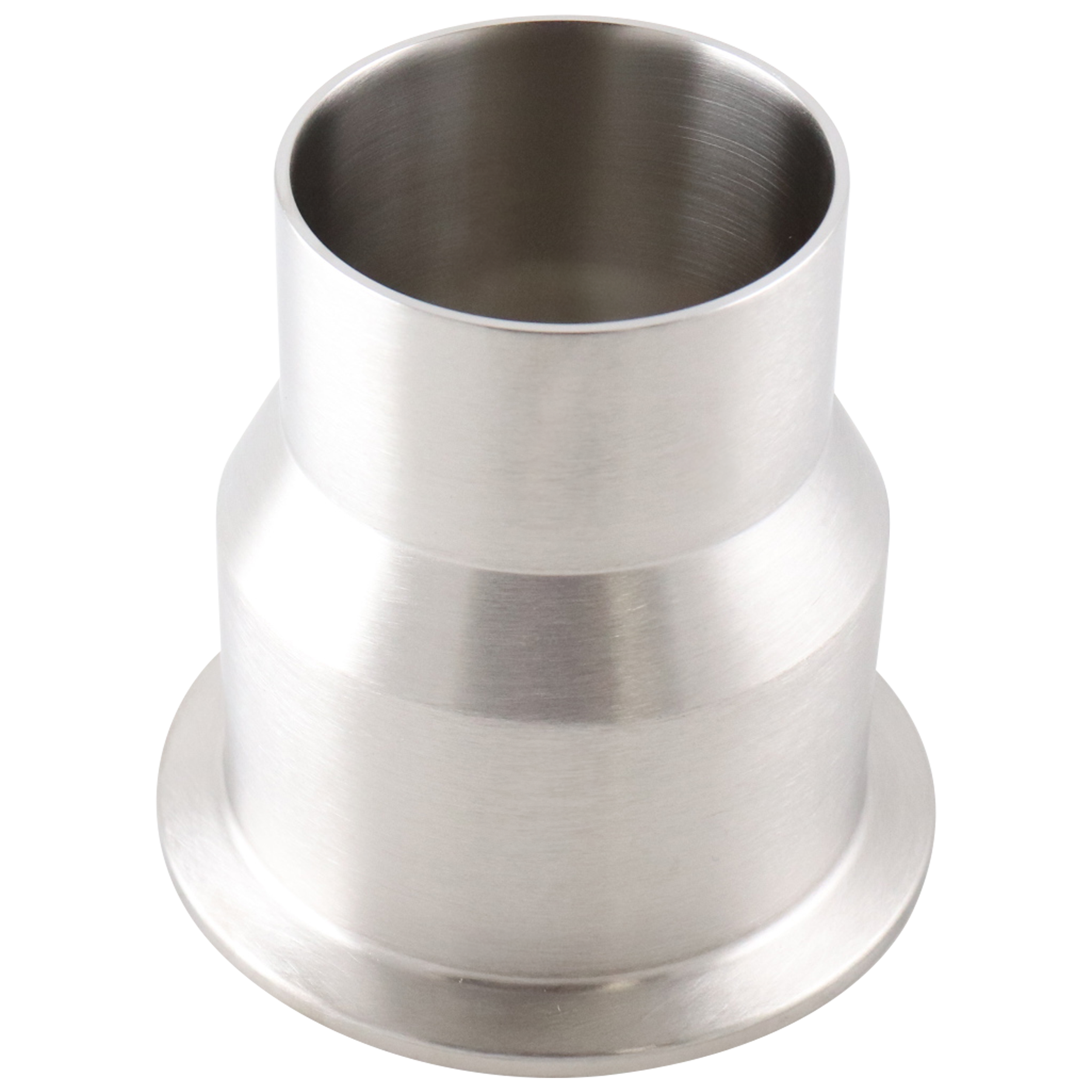 Concentric reducer 2.5" x 1.5" tri-clamp x butt weld, 3.875" overall length, 20Ra inner diameter, 32Ra outer diameter, SF1 bpe finish
