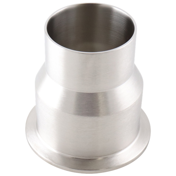 Concentric reducer 2.5" x 1.5" tri-clamp x butt weld, 3.875" overall length, 20Ra inner diameter, 32Ra outer diameter, SF1 bpe finish