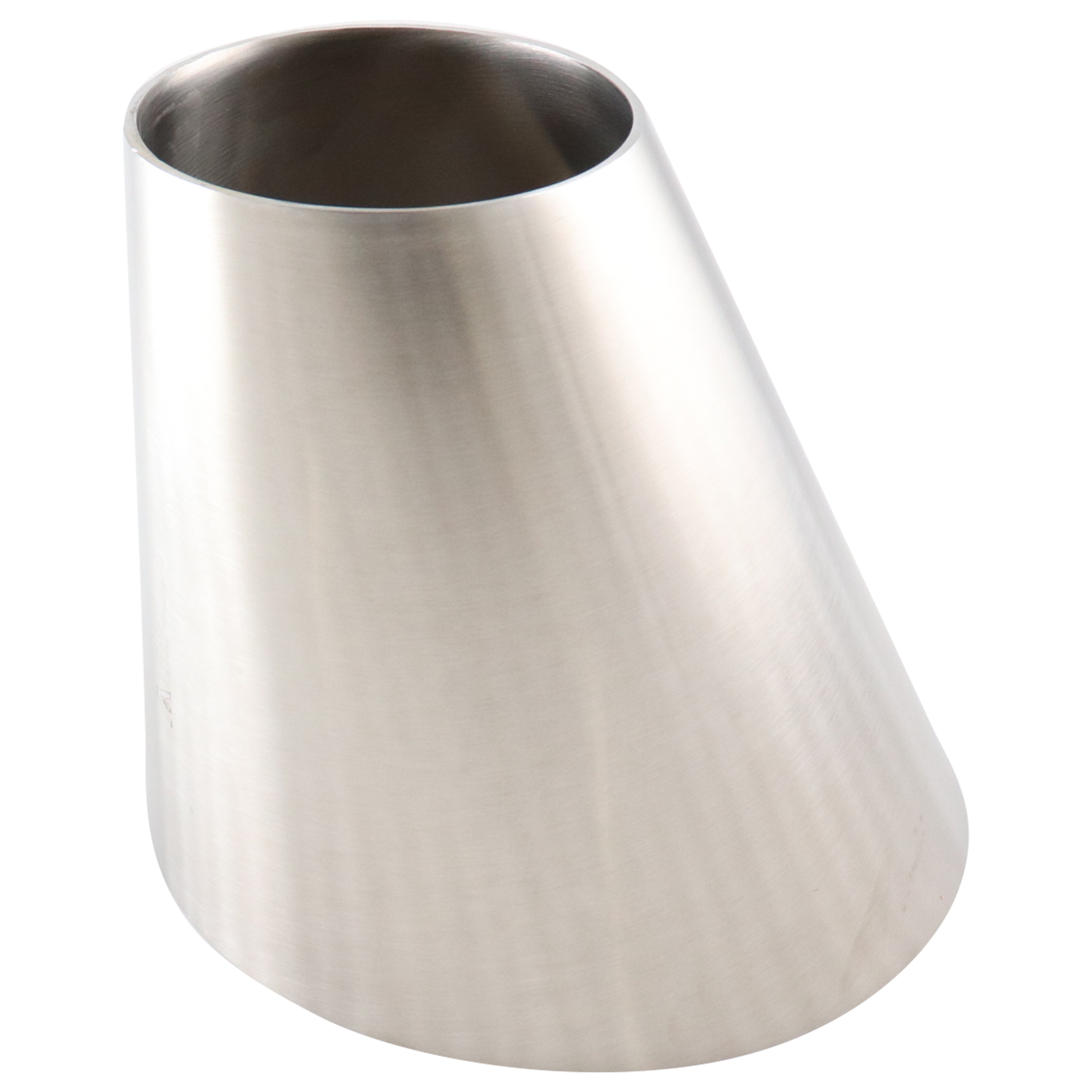 Eccentric Reducer, 6-inch x 3-inch, Butt Weld connection, made of 316L stainless steel, 5.5 inches long, 32RA internal and external surface finish.
