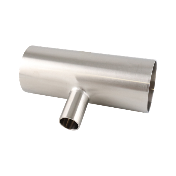 Reducing tee, 2.5-inch to 1-inch butt weld, made from 316L stainless steel, with a 20RA internal finish and 32RA outer finish, SF1 BPE compliant.