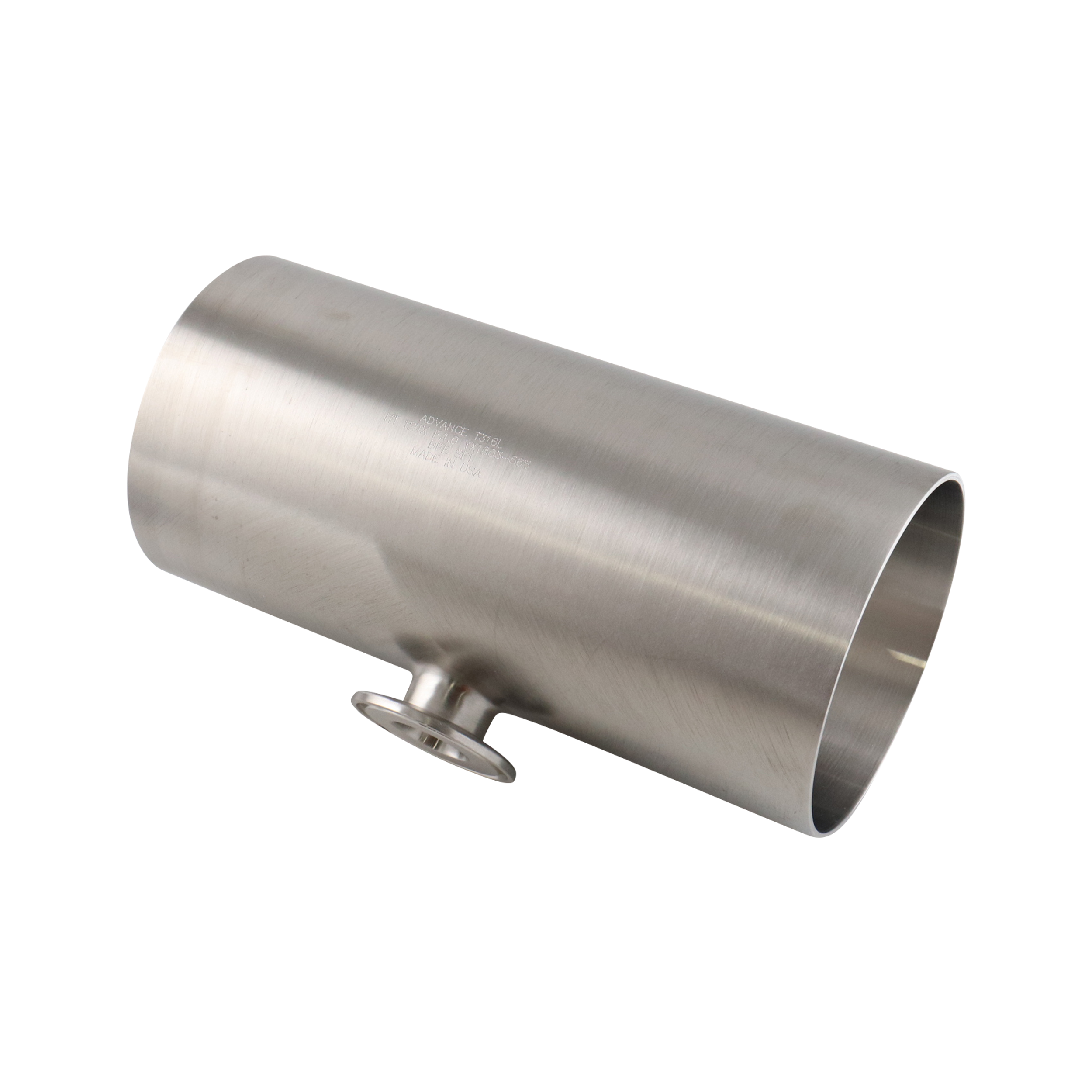 reducing tee, 4-inch x 1-inch Tri-Clamp, short branch, made from 316L stainless steel, with 20RA interior and 32RA exterior surface finish, SF1 BPE compliant

