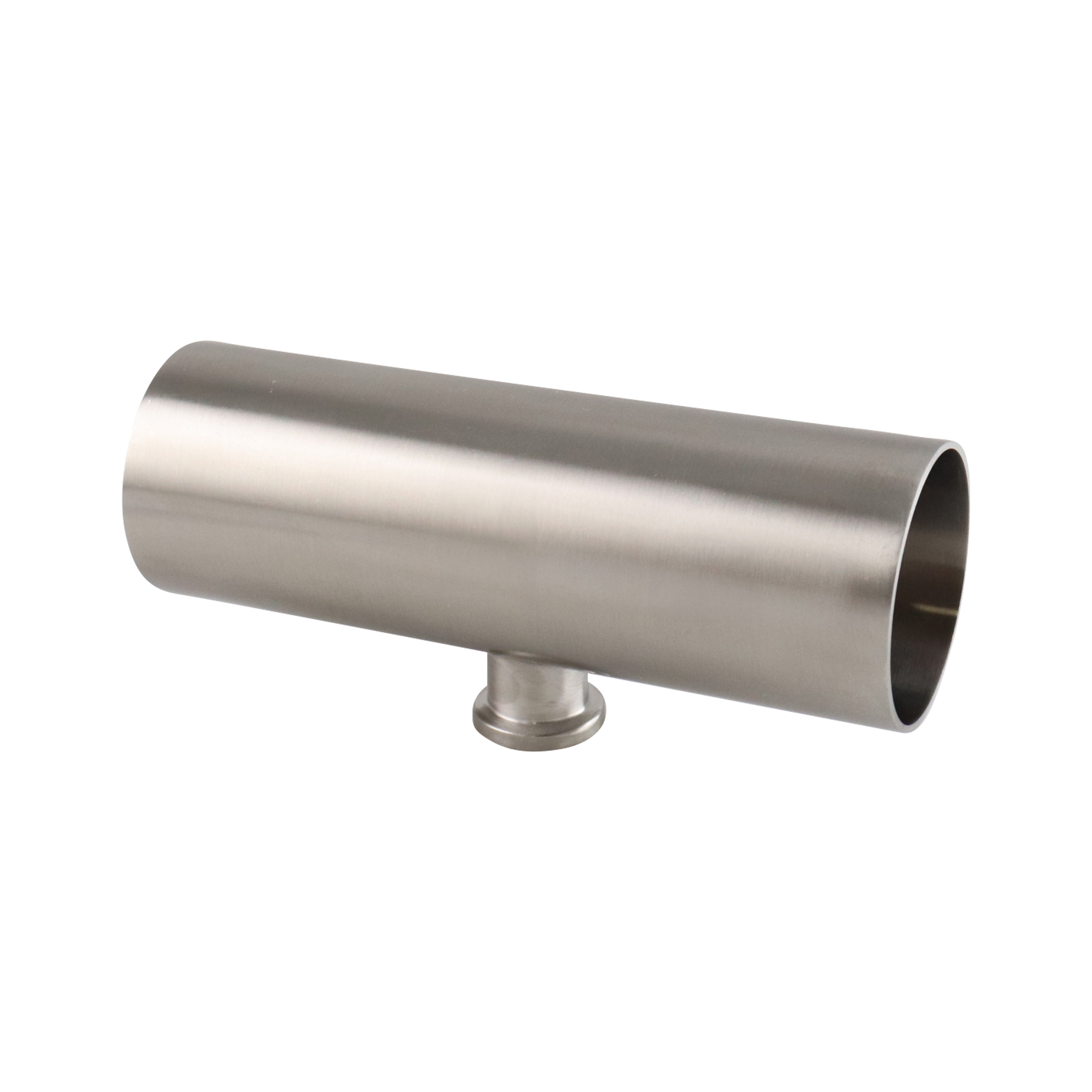 reducing tee, 2-inch x 0.75-inch Tri-Clamp, short branch, made from 316L stainless steel, with 20RA interior and 32RA exterior surface finish, SF1 BPE compliant