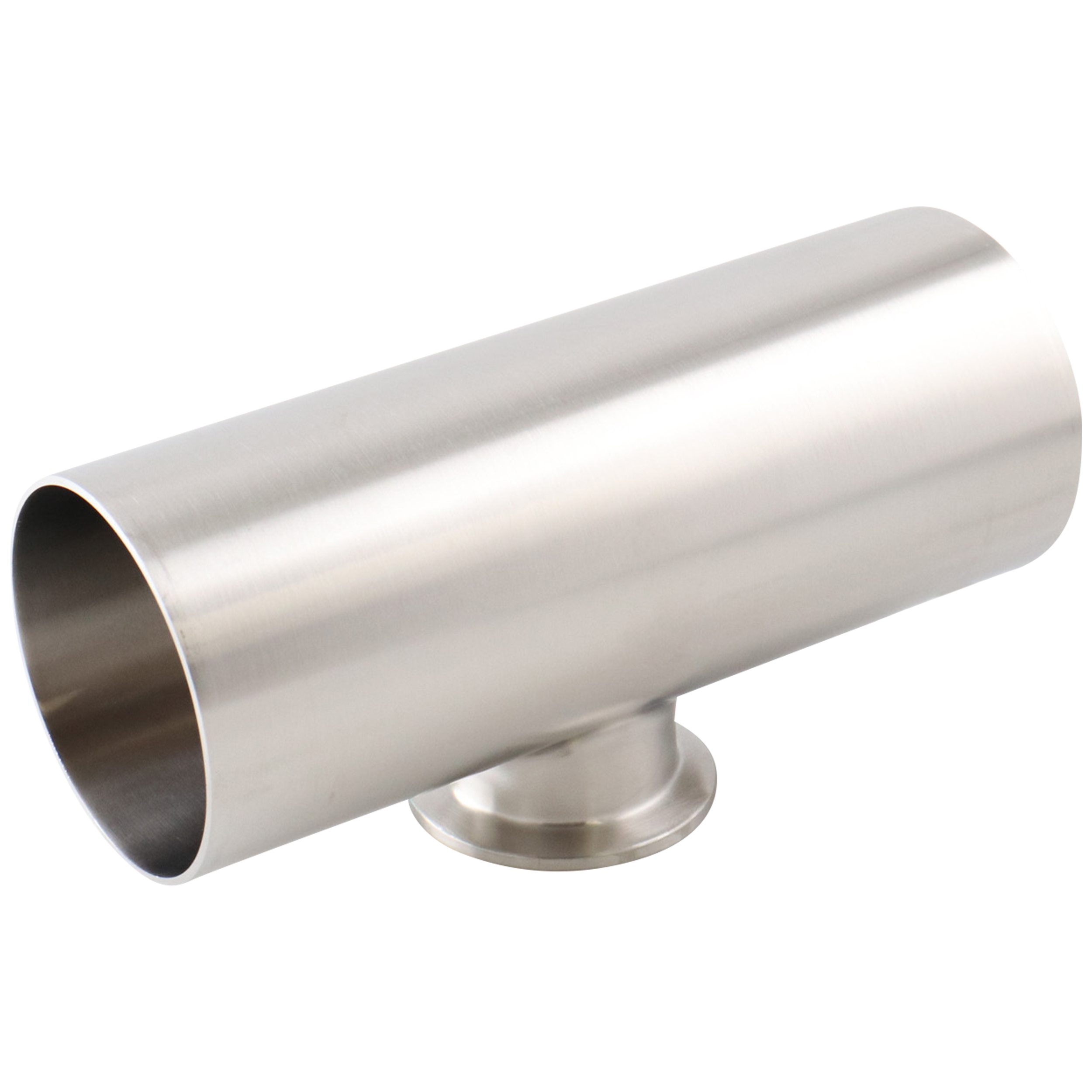 reducing tee, 2.5-inch x 1.5-inch Tri-Clamp, short branch, made from 316L stainless steel, with 20RA interior and 32RA exterior surface finish, SF1 BPE compliant
