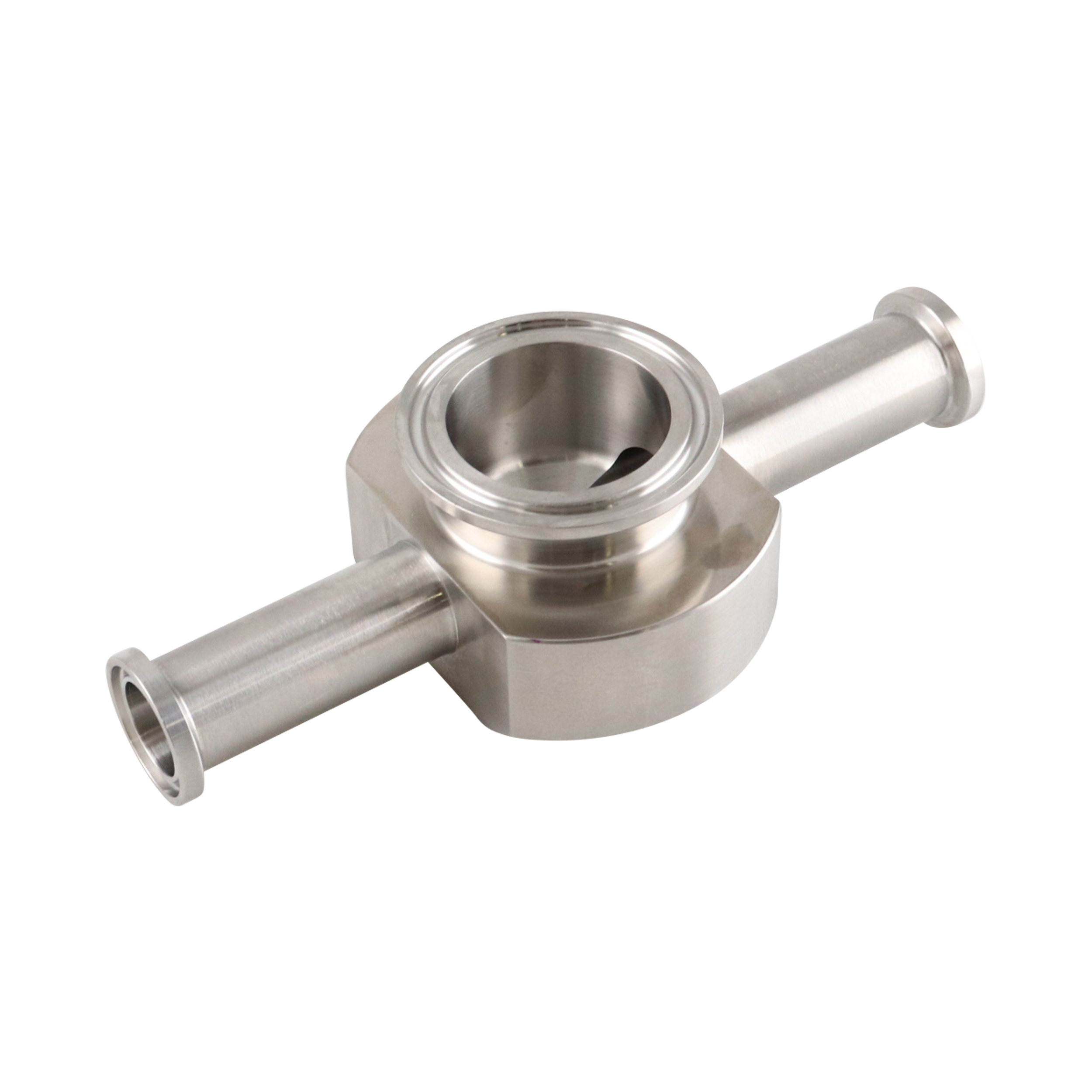 Instrumentation tee, 0.75" x 1.5" tri-clamp connections, 316L stainless steel, 20RA internal finish, and 32RA external finish, SF1 BPE compliant.
