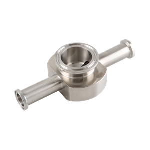 Instrumentation tee, 0.75" x 1.5" tri-clamp connections, 316L stainless steel, 20RA internal finish, and 32RA external finish, SF1 BPE compliant.
