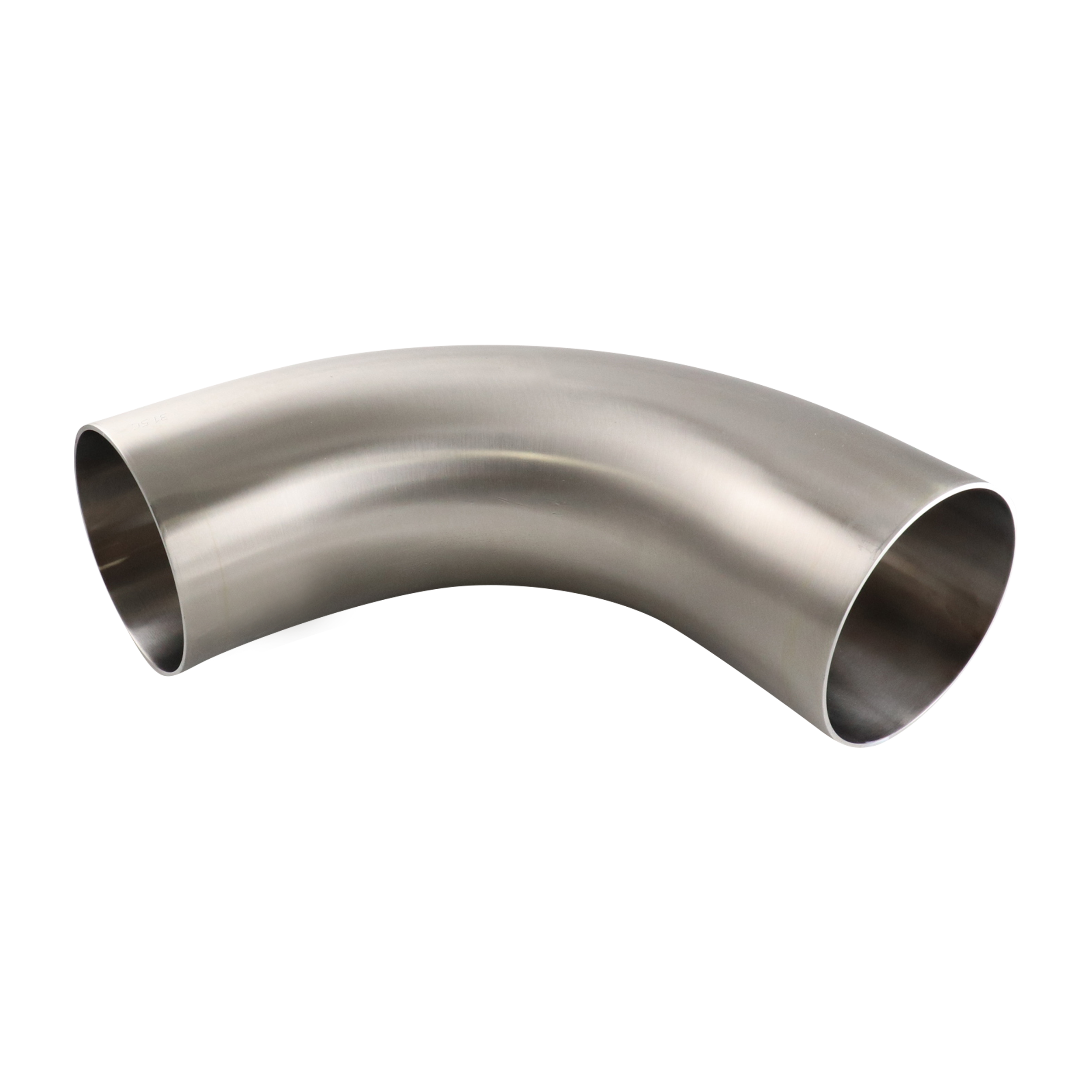 90-degree elbow with a 4-inch butt weld connection, made of 316L stainless steel, with a 20RA internal finish, SF1 BPE compliant.