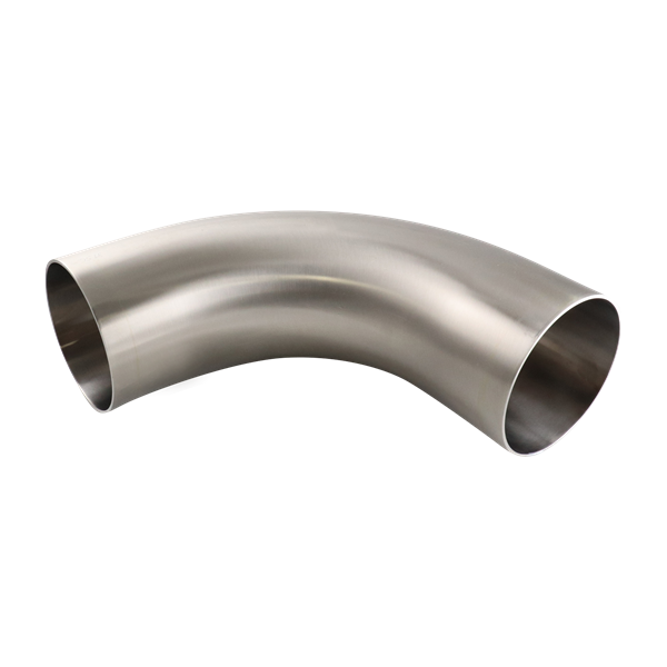 90-degree elbow with a 4-inch butt weld connection, made of 316L stainless steel, with a 20RA internal finish, SF1 BPE compliant.