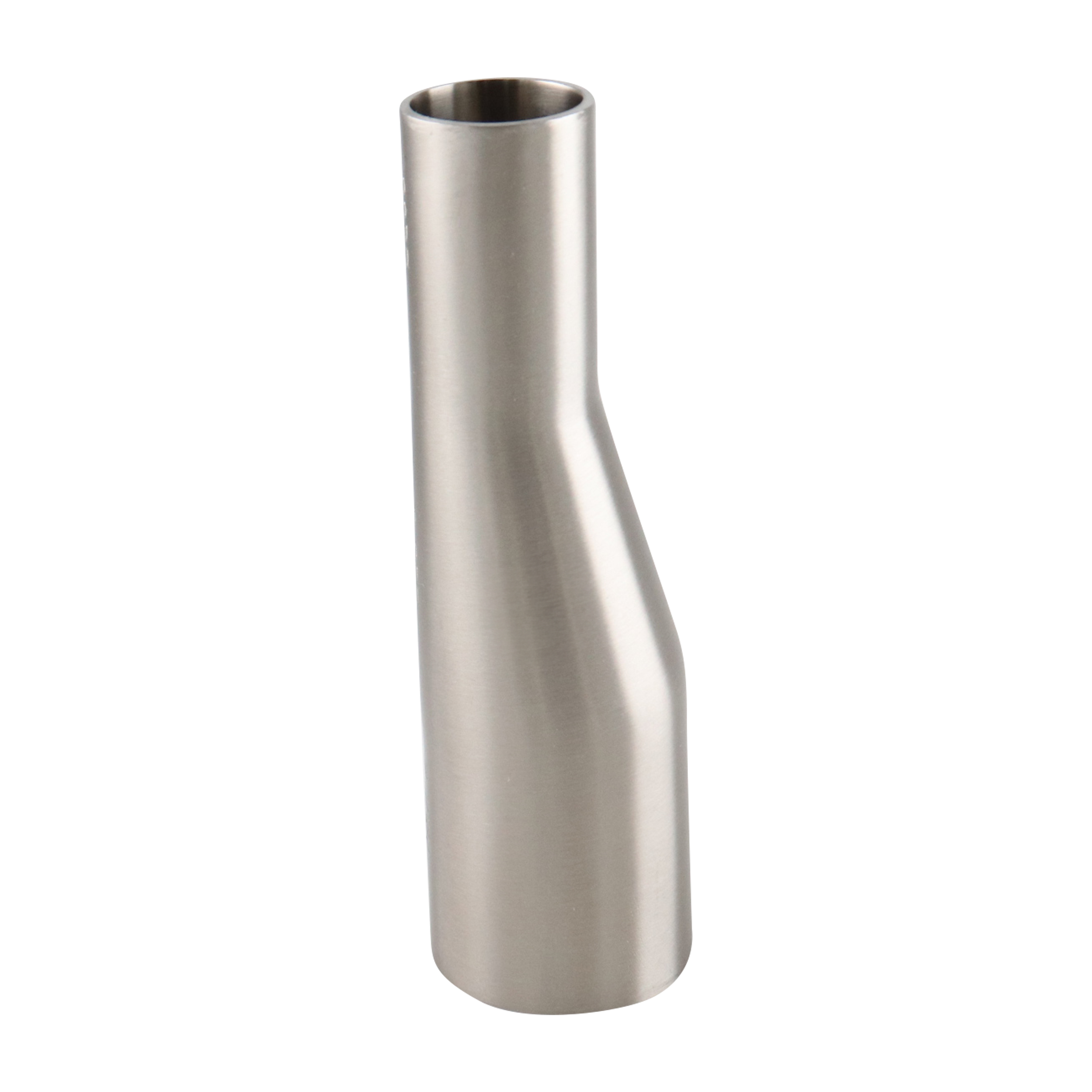 Eccentric reducer with dimensions 1.5 inches x 1 inch, butt-weld connection, made from 316L stainless steel, with a 5-inch overall length, 20RA internal finish, 32RA outer finish, and SF1 compliant.