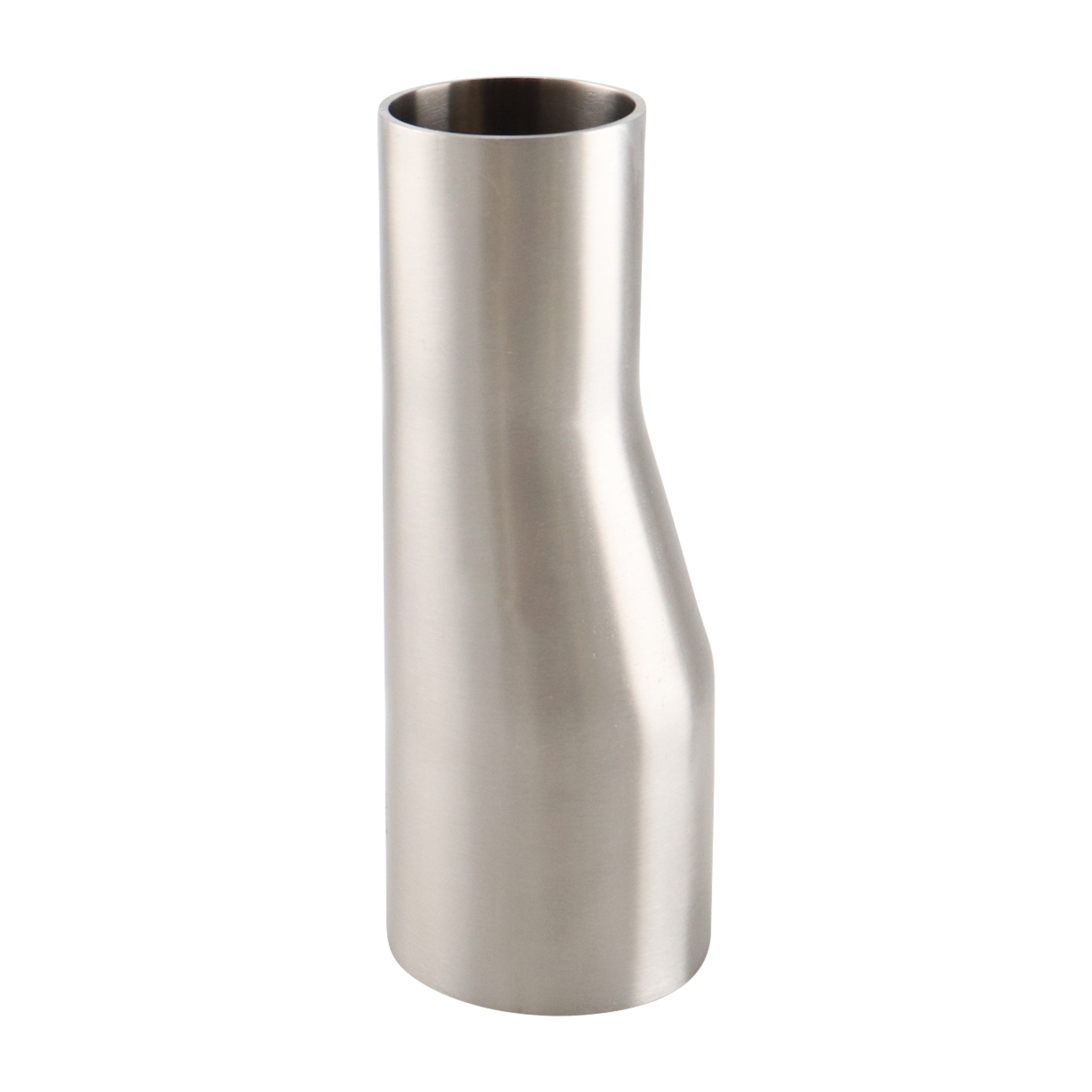 Eccentric reducer, 2-inch by 1.5-inch butt-weld, made of 316L stainless steel, 5.25-inch overall length, with 20RA internal finish and 32RA external finish, SF1 compliant.
